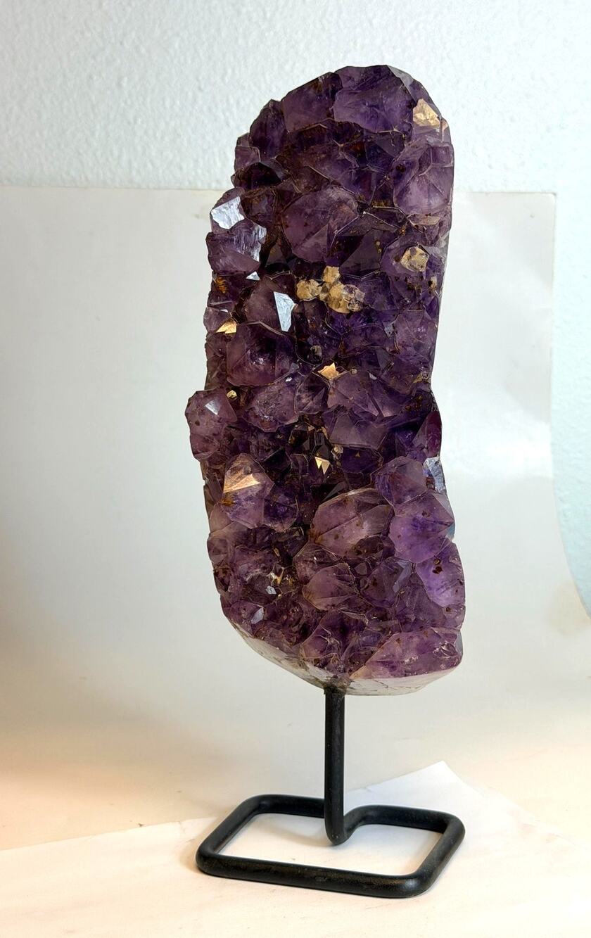 Amethyst Crystal Cluster on Metal Stand, Art Home Decor Item
